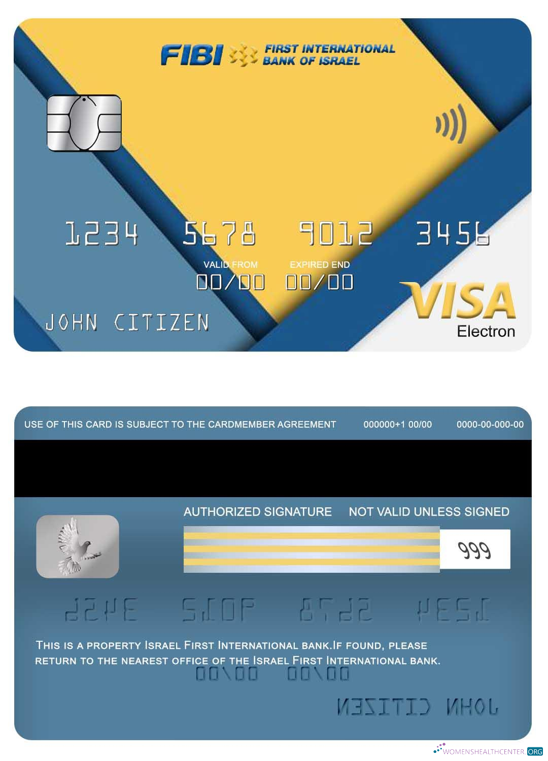 Download Israel First International Bank visa electron card Photoshop template